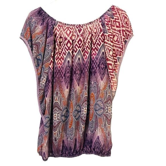 HIP Happening In The Present Boho Aztec Dolman Sleeve Blouse Purple XS - Picture 2 of 4